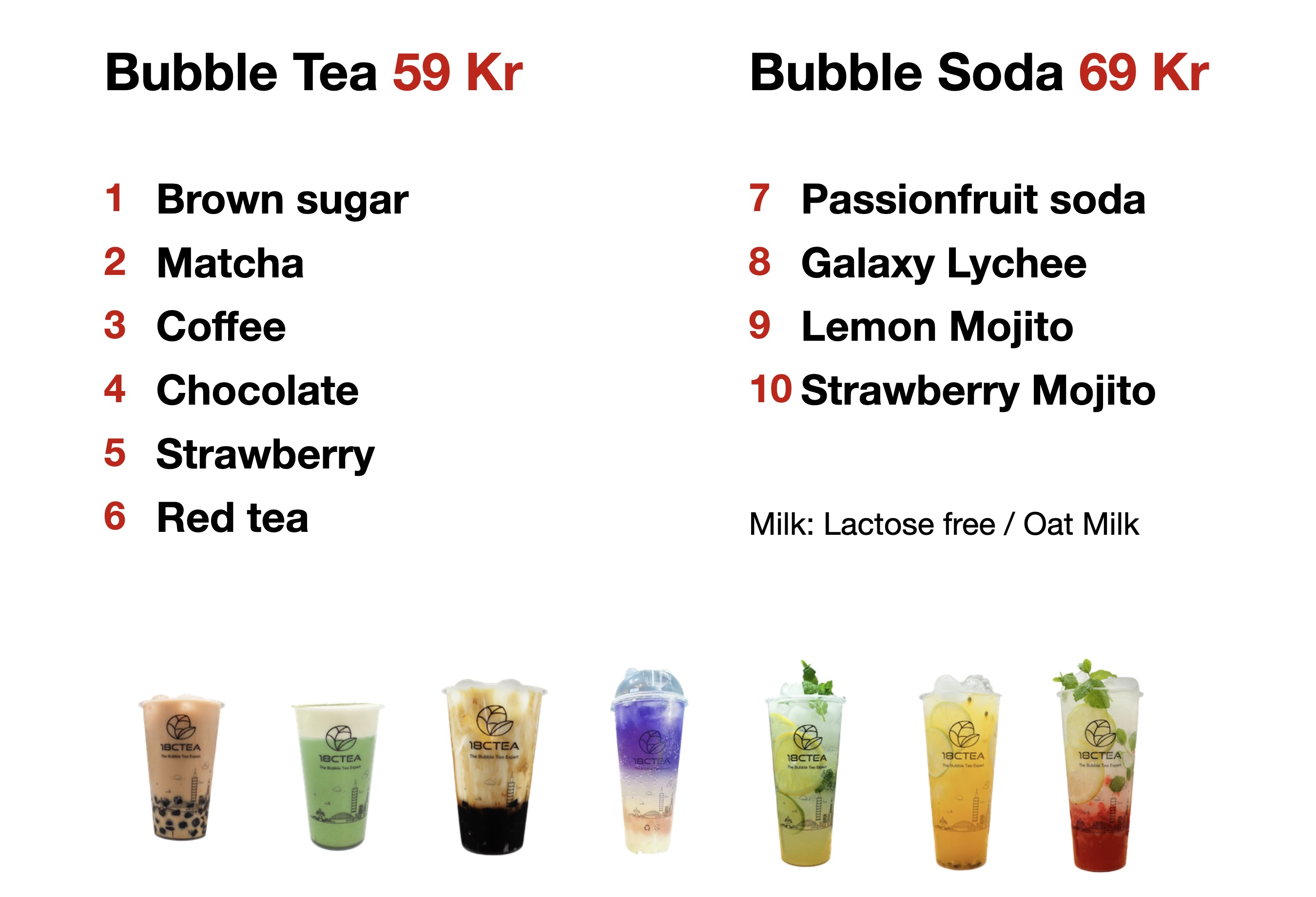 Bubble tea menu